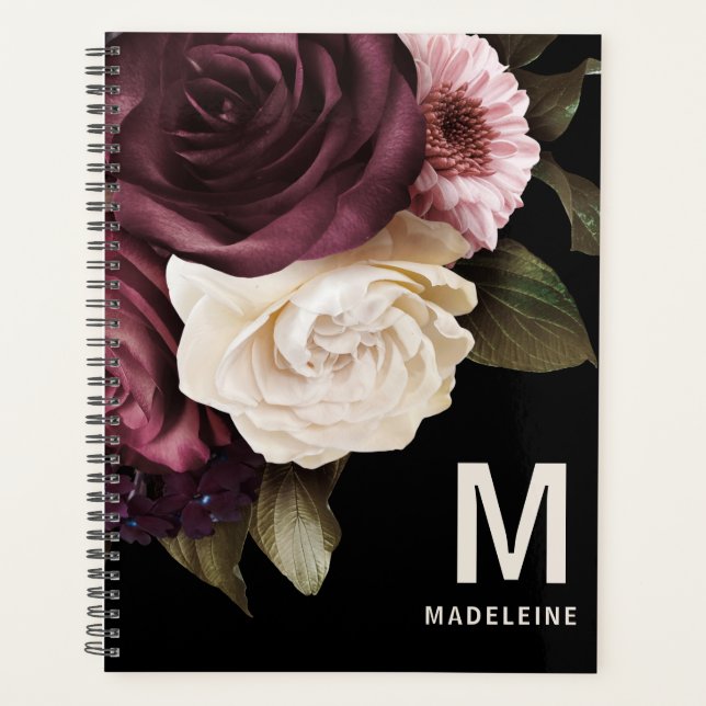 Dark Floral Personalised  Planner (Front)
