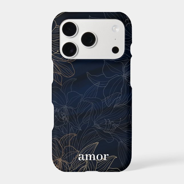 Dark floral phone case with customisable text (Back)