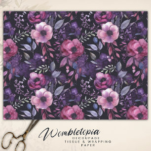 Dark Floral Pink & Purple Anemone Decoupage Tissue Paper