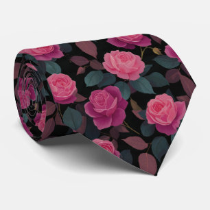 Dark Floral Pink Rose Pattern Tie