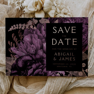 Dark Floral Purple Rose Gold Wedding Save the Date