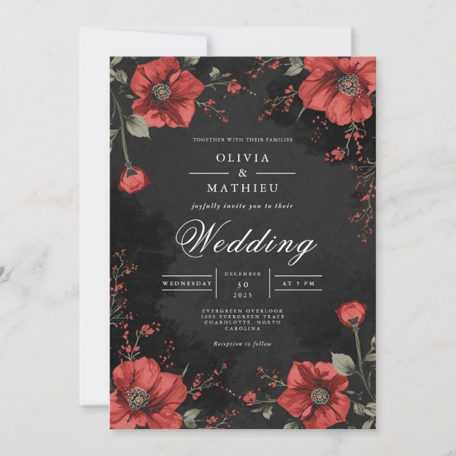 Dark Floral Romance Wedding Invitation (Front)