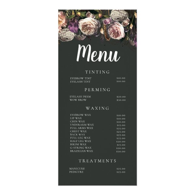 Dark Floral Salon Stylist Menu Shop Price List (Front)