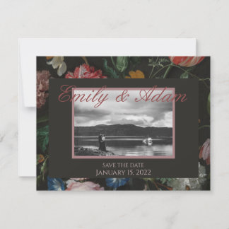 Dark Floral Save The Date Holiday Card