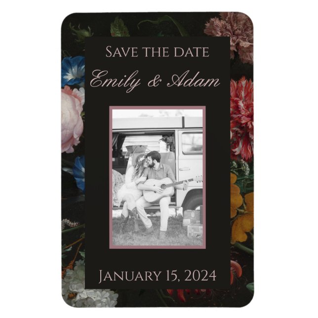 Dark Floral Save The Date Magnet (Vertical)