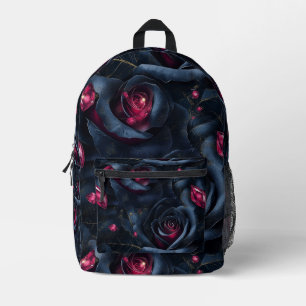 Dark Floral Seamless Pattern -Black Roses and Ruby Printed Backpack