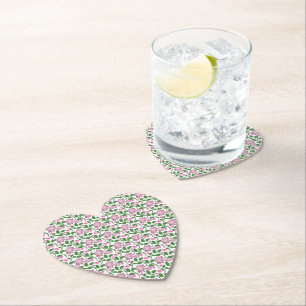Dark Floral Seamless Pattern Pink Flowers Green Le Paper Coaster