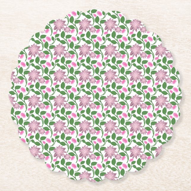 Dark Floral Seamless Pattern Pink Flowers Green Le Paper Coaster (Front)