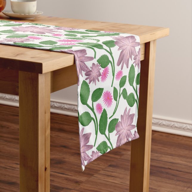 Dark Floral Seamless Pattern Pink Flowers Green Le Short Table Runner (In Situ)