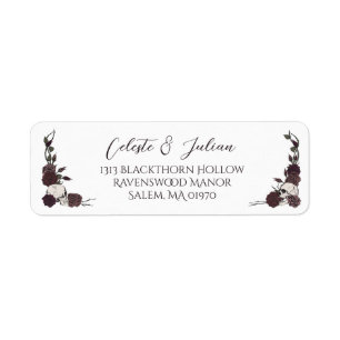Dark Floral Skull White Wedding Return Address