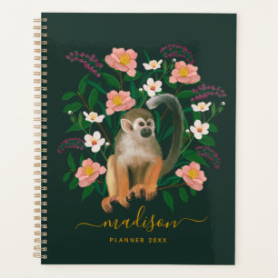 Dark Floral Squirrel Monkey Personalised 2023 Planner
