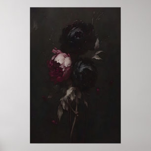 Dark Floral Still Life Painting Moody Peony Art Poster