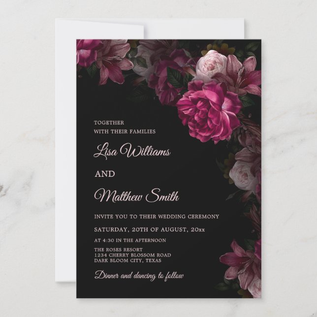 Dark Floral Transparent Wedding Acrylic Invitation (Front)
