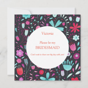 Dark Floral Watercolor Be My Bridesmaid Invitation