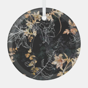Dark Floral: Watercolor Seamless Painting. Glass Tree Decoration