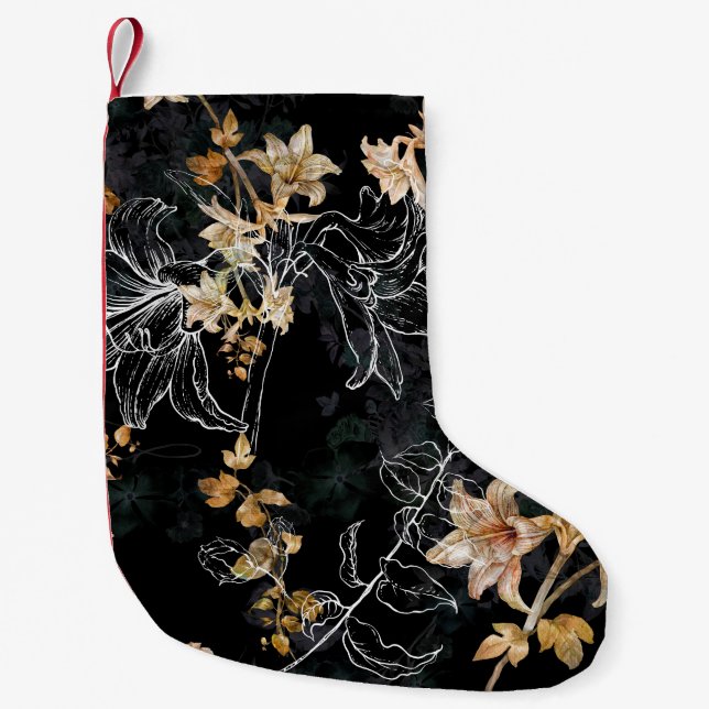 Dark Floral: Watercolor Seamless Painting. Small Christmas Stocking (Front)