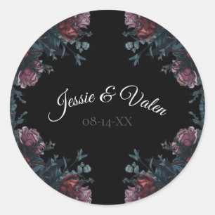 Dark Floral Wedding Gothic Black Elegant Classic Round Sticker