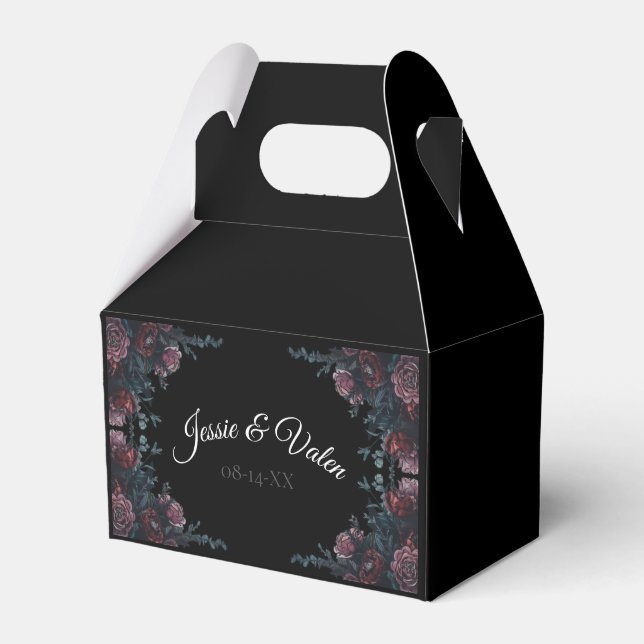 Dark Floral Wedding Gothic Black Elegant Favour Box (Front Side)