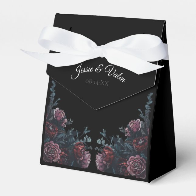 Dark Floral Wedding Gothic Black Elegant Favour Box (Front Side)