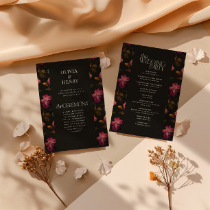 Dark Floral Wedding Program Elegant Burgundy Programme