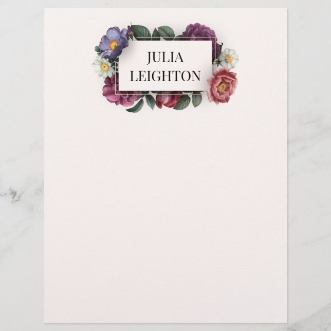 Dark Florals Custom Letterhead (Front)