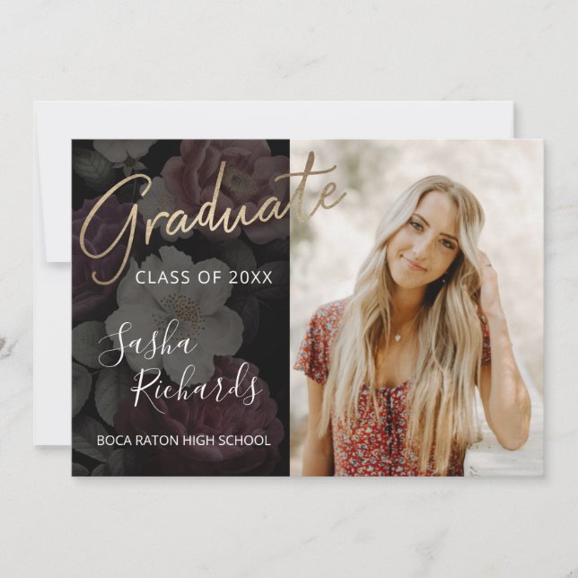 Dark Florals Graduation Announcement (Front)