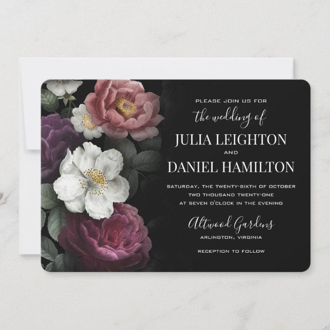 Dark Florals Modern Wedding Invitation (Front)