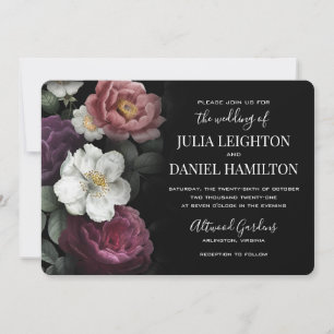 Dark Florals Modern Wedding Invitation