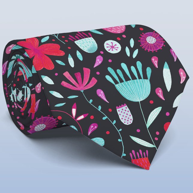 Dark Flower Meadow Watercolor Tie (Creator Uploaded)