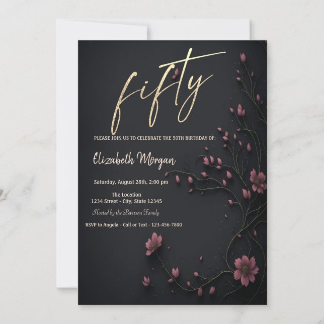 Dark Flowers Gothic 50th Birthday  Invitation (Front)