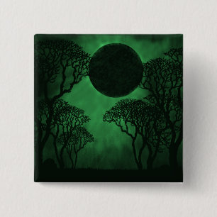 Dark Forest Eclipse Button, Green 15 Cm Square Badge