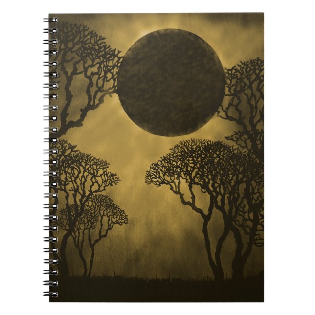Dark Forest Eclipse Notebook, Gold Spiral Notebook (Front)