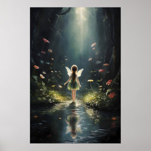 Dark Forest Flower Fairy Print, Cottagecore Wall Poster