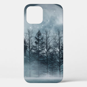 Dark forest. Gloomy dark scene with trees, big moo iPhone 12 Case