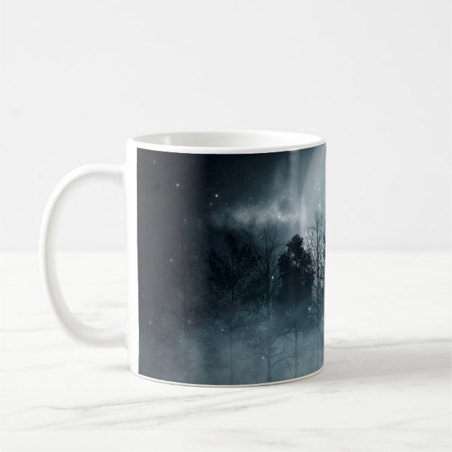 Dark forest. Gloomy dark scene with trees, big moo Coffee Mug (Left)