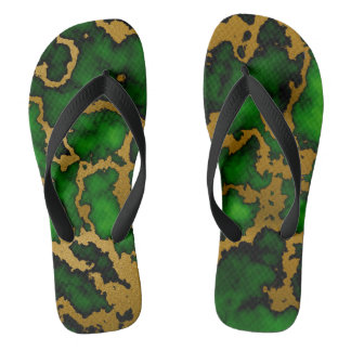 Dark Forest Green and Gold Marble Texture Design Jandals