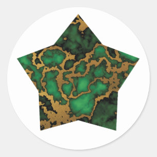 Dark Forest Green and Gold Marble Texture Star Classic Round Sticker