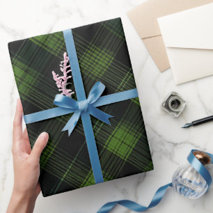 Dark Forest Green Black Tartan Moss Plaid Pattern Wrapping Paper