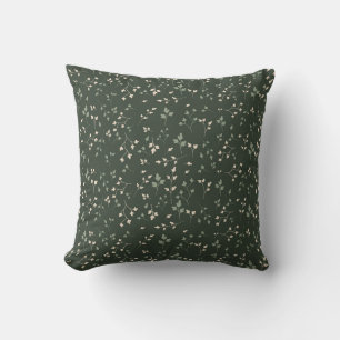 Dark Forest Green Ditsy Botanical Leaf Pattern Cushion
