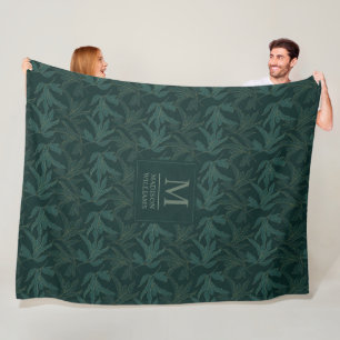Dark Forest Green Floral Seamless Leaf Pattern Fleece Blanket