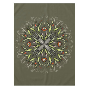 Dark Forest Green Goblincore Mushroom Eyes Trippy Tablecloth