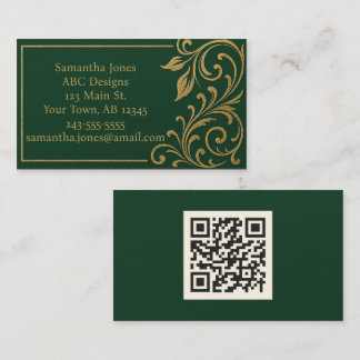 Dark Forest Green & Gold QR Code Business Card