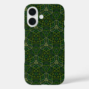 Dark Forest Green Mandala Sci-fi Geometric Pattern iPhone 16 Case