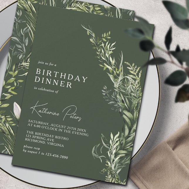 Dark Forest Green Moss | Botanical Birthday Dinner Invitation (Creator Uploaded)