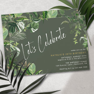 Dark Forest Green Tropical Theme Any Age Birthday Invitation