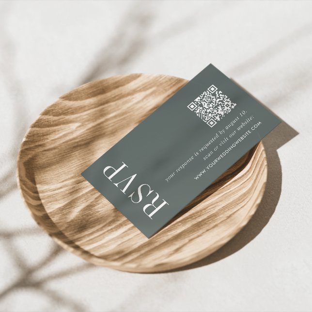 Dark Forest Green Wedding QR Code RSVP Enclosure Card (Creator Uploaded)