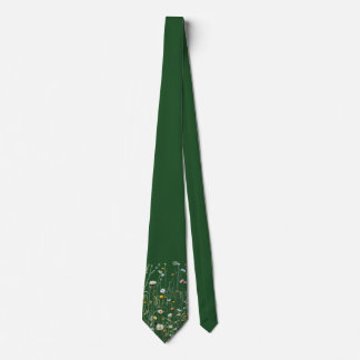 Dark Forest Green Wildflower Border Men's Necktie