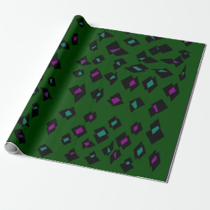 Dark forest green with mauve and black patterns wrapping paper