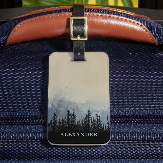 Dark Forest Monogram | Personalised Neutral Luggage Tag (Front Insitu 2)