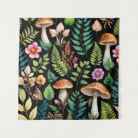 Dark Forest Mushroom Woodland Pattern Art